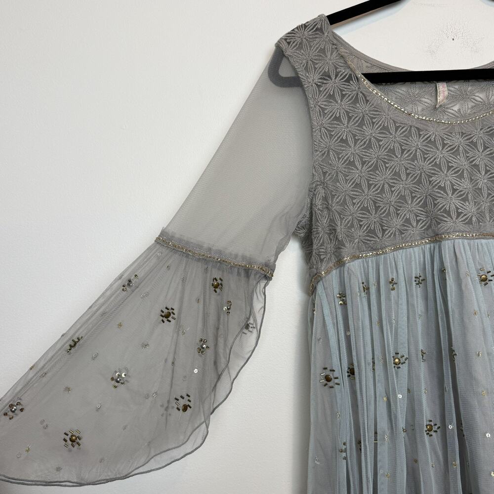 Free People sheer boho blouse beaded embroidered MD festival vacation - Picture 5 of 10